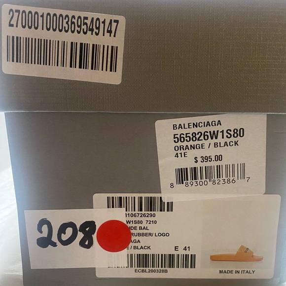 Balenciaga SZ 41E/8US Pool Slide Smooth Rubber Logo in Orange/Black - Picture 9 of 9